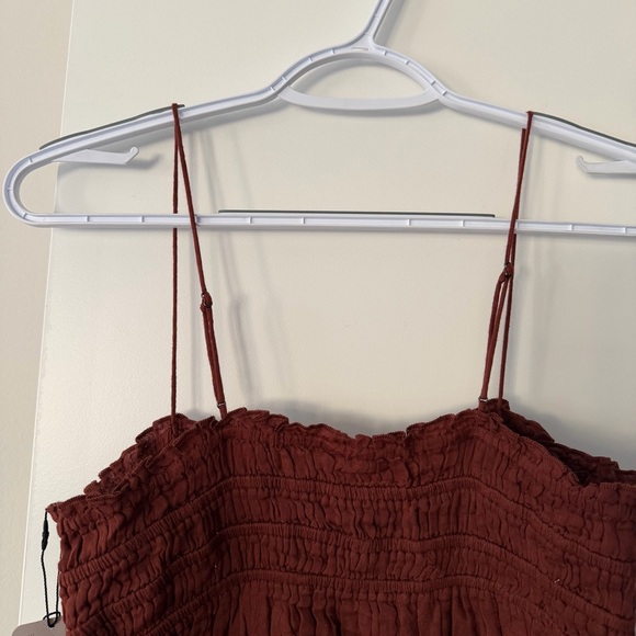 Rust Red Spaghetti Strap Ruched Dress - Picture 4 of 5